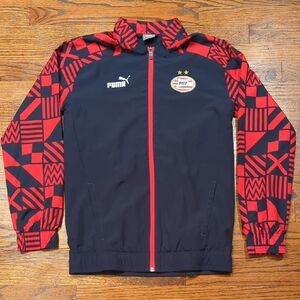 Puma Psv Eindhoven Navy and Red Patterned Windbreaker